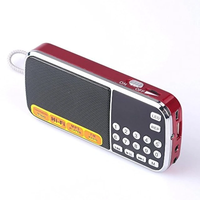 Main image of Portable AM/FM Radio and MP3 Speaker, Mini Rechargeable Radio with 0-9 Number Keys for Direct Song & FM Tuning, TF Card/USB Support, Built-in Flashlight, Clear Reception (Red)