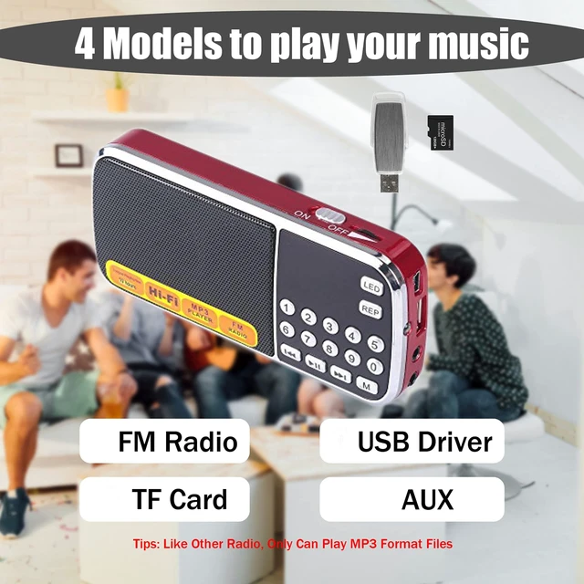 Alt view image 4 of 7 - Portable AM/FM Radio and MP3 Speaker, Mini Rechargeable Radio with 0-9 Number Keys for Direct Song & FM Tuning, TF Card/USB Support, Built-in Flashlight, Clear Reception (Red)