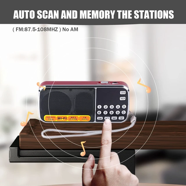 Alt view image 5 of 7 - Portable AM/FM Radio and MP3 Speaker, Mini Rechargeable Radio with 0-9 Number Keys for Direct Song & FM Tuning, TF Card/USB Support, Built-in Flashlight, Clear Reception (Red)