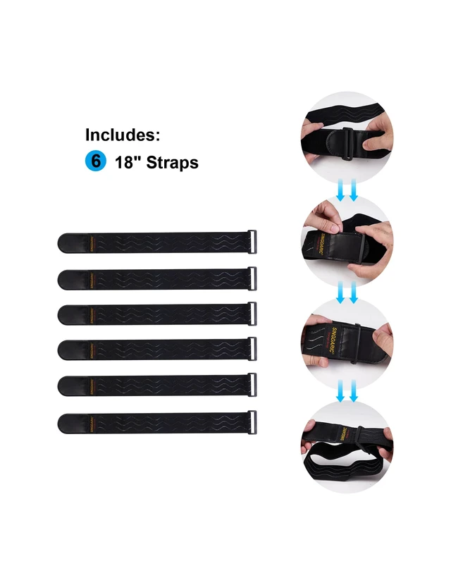 Alt view image 4 of 7 - Elastic Cinch Strap, 6 Pack, 18"x2" Anti-Slip Strips, Super-Stretch Storage Straps Whit Buckle, Extension Cord Management, Cable Storage,Hoses,Fixed Bike