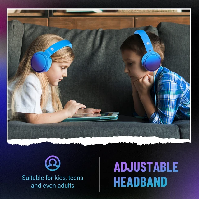 Alt view image 5 of 6 - Grade Foldable On-Ear Wired Headphones with Microphone & 3.5mm Lightweight Stereo Corded School Head Phones with No-Tangle Cord for Adult/Kids, Laptop Phones Airplane Chromebooks Blue