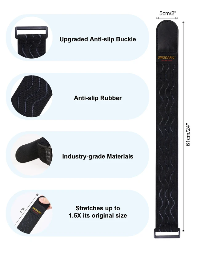 Alt view image 6 of 7 - Elastic Cinch Strap, 6 Pack, 18"x2" Anti-Slip Strips, Super-Stretch Storage Straps Whit Buckle, Extension Cord Management, Cable Storage,Hoses,Fixed Bike