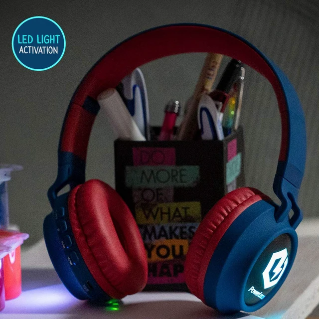 Alt view image 6 of 7 - Kids Headphones Wireless, LED Lights, 85dB Safe Volume Limit Bluetooth Headphones for Kids Over Ear, Foldable, Micro SD Mode, Built-in & Line-in Microphone for iPad,Phones,Tablets,Laptop
