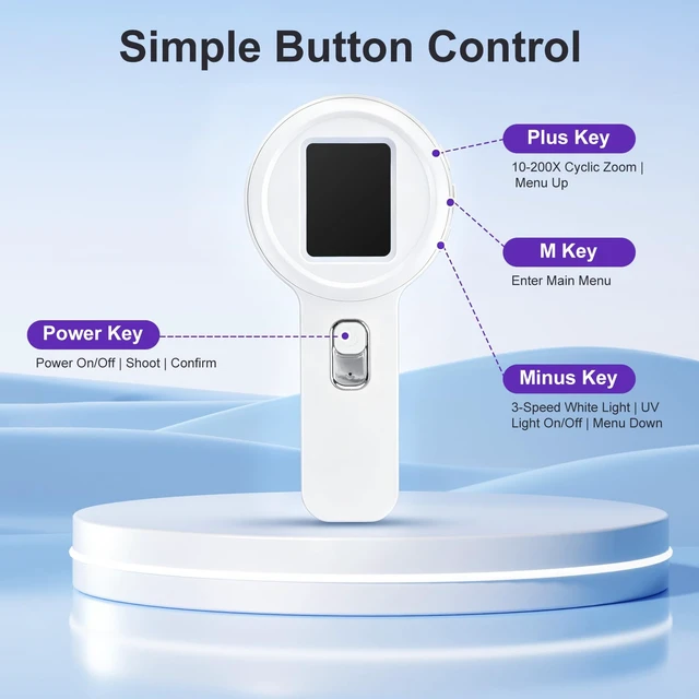 Alt view image 3 of 7 - Digital Magnifier, 10-200X Zoom, 2" IPS, LED & UV Light 10-200X Zoom, Fixed Focus Lens Shield, 2" IPS Screen, White/UV LED, Built-In Storage, 4TB MicroSD, Type-C, 500mAh, Anti-Slip