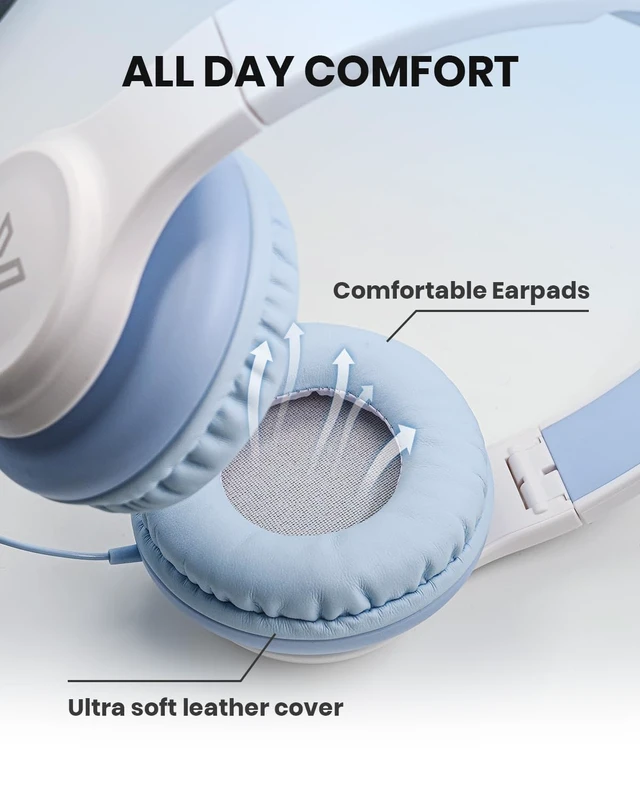Alt view image 5 of 7 - GE01 On-Ear Headphones w/Mic, Portable Lightweight Folding Stereo Bass Headphones for Smartphone, Tablet, Computer - Kids School (Blue)