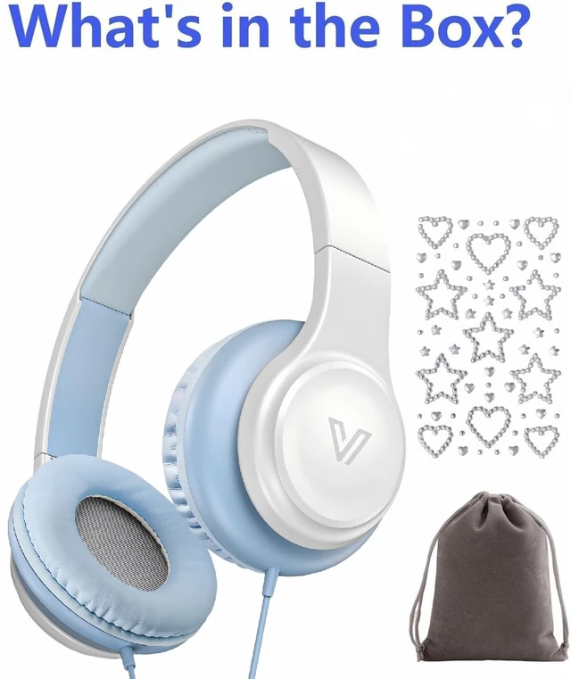 Alt view image 7 of 7 - GE01 On-Ear Headphones w/Mic, Portable Lightweight Folding Stereo Bass Headphones for Smartphone, Tablet, Computer - Kids School (Blue)