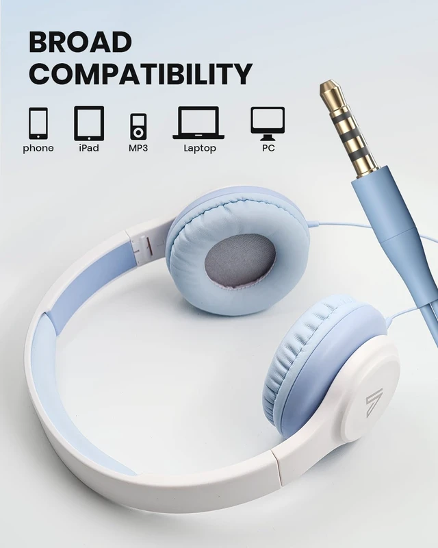 Alt view image 3 of 7 - GE01 On-Ear Headphones w/Mic, Portable Lightweight Folding Stereo Bass Headphones for Smartphone, Tablet, Computer - Kids School (Blue)