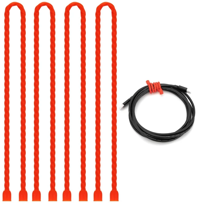 Main image of 4 PCS 32-Inch Silicone Cable Ties Dia 6.5mm Reusable Steel-Core Rubber Twist Ties Bendable Cable Ties for Bundling and Holding, All Purpose Cord Tie for Indoor and Outdoor (Red)