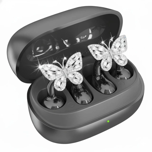 Main image of Clip On Earbuds Jewelry, Open Ear Headphones Wireless Bluetooth Earring Clip-On Headphones, Fit Ears Cuff Headphones for Women, Jewelry Earring Earbuds for Work, Run & Sleep (Butterfly-Black)
