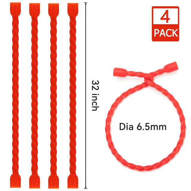 Alt view image 2 of 7 - 4 PCS 32-Inch Silicone Cable Ties Dia 6.5mm Reusable Steel-Core Rubber Twist Ties Bendable Cable Ties for Bundling and Holding, All Purpose Cord Tie for Indoor and Outdoor (Red)
