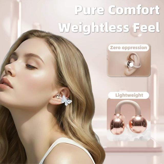 Alt view image 4 of 7 - Clip On Earbuds Jewelry, Open Ear Headphones Wireless Bluetooth Earring Clip-On Headphones, Fit Ears Cuff Headphones for Women, Jewelry Earring Earbuds for Work, Run & Sleep