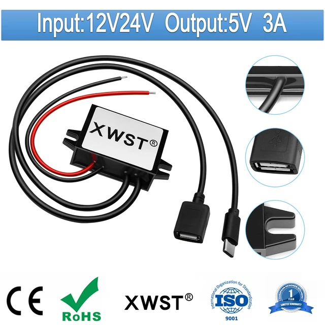 Alt view image 2 of 7 - DC DC 8-85V to 5V USB Converter 12V 24V 36V 48V 60V 72V to 5V 3A 15W with Type C and USB Output Power Adapter Converter Voltage Buck Regulator,Step-Down Module,Waterproof Transformer