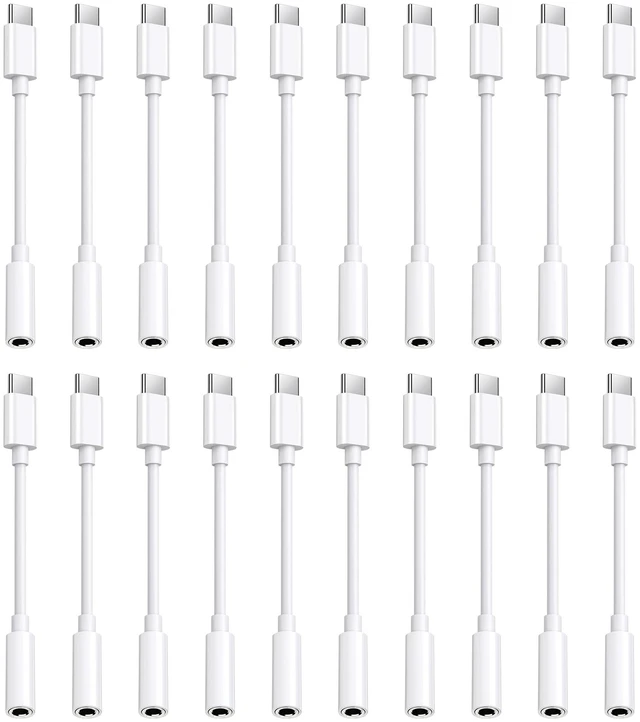 Main image of 20pack USB C to 3.5mm Headphone Jack Adapter,Type C Aux Audio Dongle Cable Compatible with iPhone 17/16/15/15 Plus/15 Pro/15 Pro Max/iPad/Pixel, Compatible with Samsung Galaxy S25/S24/S23/S22