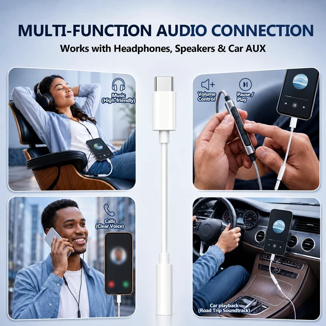 Alt view image 3 of 7 - 20pack USB C to 3.5mm Headphone Jack Adapter,Type C Aux Audio Dongle Cable Compatible with iPhone 17/16/15/15 Plus/15 Pro/15 Pro Max/iPad/Pixel, Compatible with Samsung Galaxy S25/S24/S23/S22