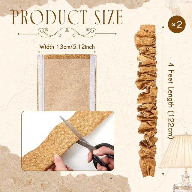 Alt view image 2 of 6 - 2 Pack 4 ft Brown Faux Burlap Cord Covers for Chandelier Chains, Brown Hook and loop side opening, wrap around installation on lamp wires, adjustable gathers, removable design, trim to fit fabric
