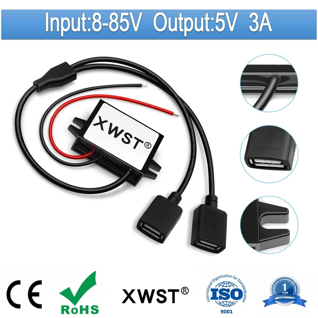 Alt view image 2 of 7 - DC DC 8-85V to 5V USB Converter 12V 24V 36V 48V 60V 72V to 5V 3A 15W with Dual USB Output Power Adapter Converter Voltage Buck Regulator,Step-Down Module,Waterproof Transformer
