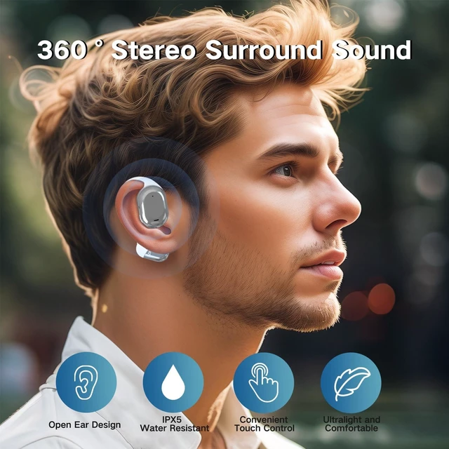 Alt view image 6 of 6 - Open-Ear earhooks, All-Day Comfort, 28H Battery with prolonged Wearing, IPX5 Waterproof, Compatible with Different Bluetooth Devices-White