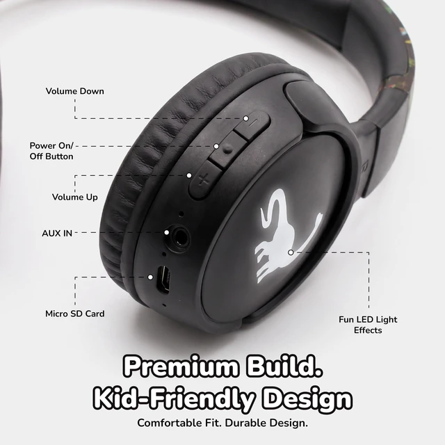 Alt view image 5 of 7 - Kids Safe Wireless Light Up Headphones, Foldable Tangle-Free 3.5mm Jack, Volume Limiting 85/94dB, Over-Ear with Microphone for School/Toddlers/Teens/Boys/Girls/Ipad/Tablet/Kindle/Phones/Travel/Plane