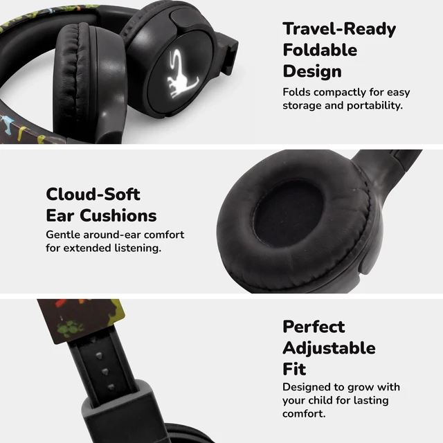 Alt view image 2 of 7 - Kids Safe Wireless Light Up Headphones, Foldable Tangle-Free 3.5mm Jack, Volume Limiting 85/94dB, Over-Ear with Microphone for School/Toddlers/Teens/Boys/Girls/Ipad/Tablet/Kindle/Phones/Travel/Plane
