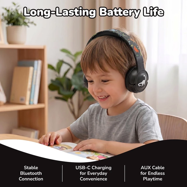 Alt view image 6 of 7 - Kids Safe Wireless Light Up Headphones, Foldable Tangle-Free 3.5mm Jack, Volume Limiting 85/94dB, Over-Ear with Microphone for School/Toddlers/Teens/Boys/Girls/Ipad/Tablet/Kindle/Phones/Travel/Plane