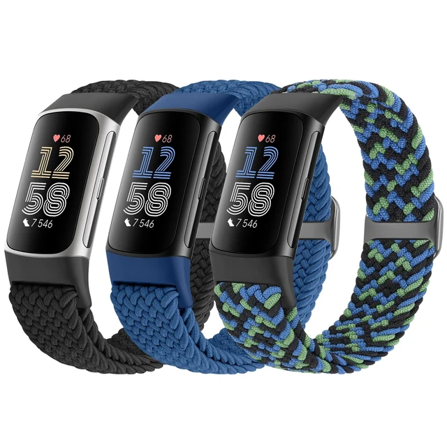 Main image of Braided Solo Loop Bands Compatible with Fitbit Charge 6/Charge 5, Adjustable Stretchy Nylon Woven Replacement Wristbands for Fitbit Charge 6/Charge 5 for Women Men