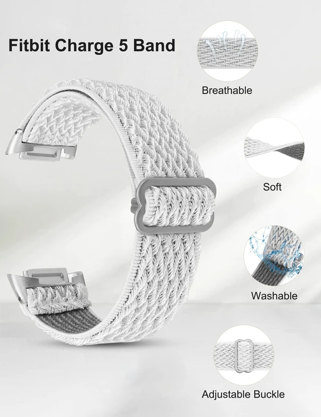 Alt view image 3 of 6 - Elastic Band Compatible with Fitbit Charge 6/Charge 5 Bands Women 3 Packs Adjustable Stretchy Loop Strap Soft Nylon Sport Wristband Accessories for Charge 6/5 Women Men