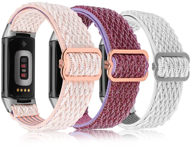Main image of Elastic Band Compatible with Fitbit Charge 6/Charge 5 Bands Women 3 Packs Adjustable Stretchy Loop Strap Soft Nylon Sport Wristband Accessories for Charge 6/5 Women Men