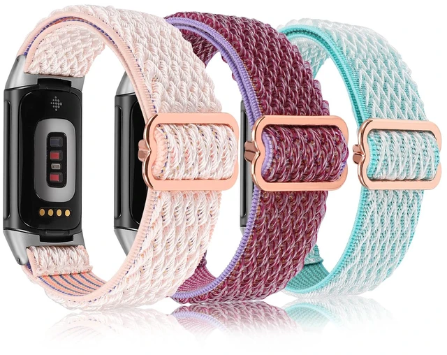 Main image of Elastic Band Compatible with Fitbit Charge 6/Charge 5 Bands Women 3 Packs Adjustable Stretchy Loop Strap Soft Nylon Sport Wristband Accessories for Charge 6/5 Women Men