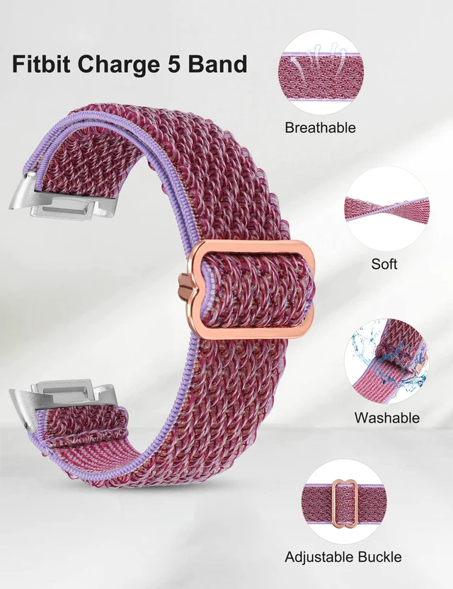 Alt view image 3 of 6 - Elastic Band Compatible with Fitbit Charge 6/Charge 5 Bands Women 3 Packs Adjustable Stretchy Loop Strap Soft Nylon Sport Wristband Accessories for Charge 6/5 Women Men