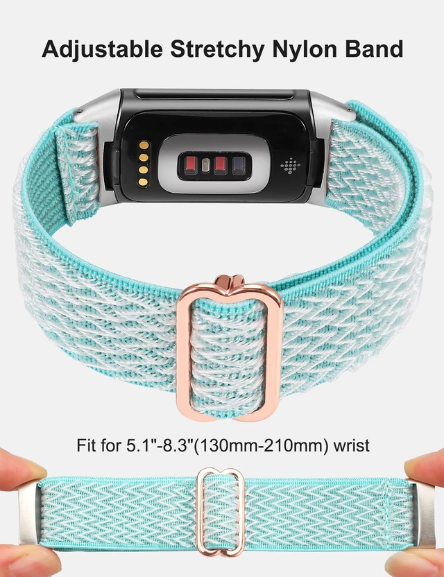 Alt view image 4 of 6 - Elastic Band Compatible with Fitbit Charge 6/Charge 5 Bands Women 3 Packs Adjustable Stretchy Loop Strap Soft Nylon Sport Wristband Accessories for Charge 6/5 Women Men
