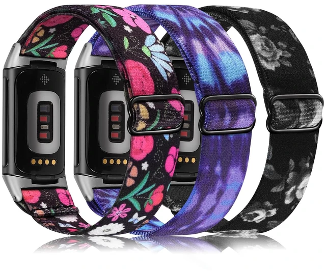 Main image of Elastic Band Compatible with Fitbit Charge 6/Charge 5 Bands Women 3 Packs Adjustable Stretchy Loop Strap Soft Nylon Sport Wristband Accessories for Charge 6/5 Women Men