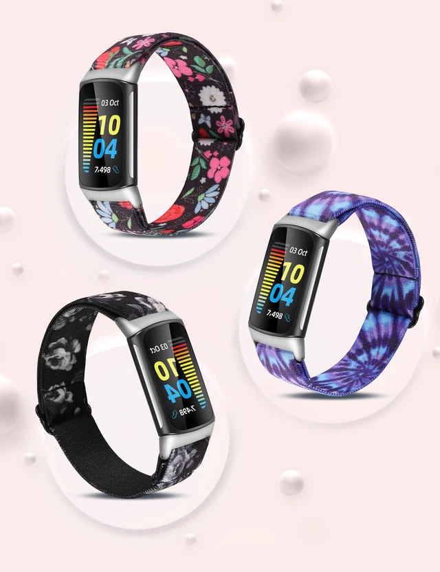 Alt view image 4 of 6 - Elastic Band Compatible with Fitbit Charge 6/Charge 5 Bands Women 3 Packs Adjustable Stretchy Loop Strap Soft Nylon Sport Wristband Accessories for Charge 6/5 Women Men