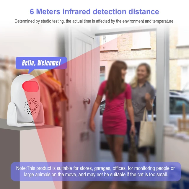 Alt view image 2 of 7 - Motion Sensor Alarm with 17 Chimes 3 Alarm Modes 4 Volume Levels Wireless Motion Detector Alarm with Remote 110dB Home Security Alarm (2 Motion Detector, 2 Remote Control)
