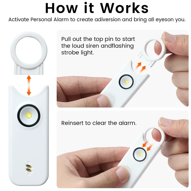 Alt view image 2 of 6 - Personal Safety Alarm - 135dB Ultra Loud Siren with LED Strobe Light, USB-C Rechargeable, Compact Keychain Alarm for Women/Men, Emergency Flashlight & Vibration Alert(White)