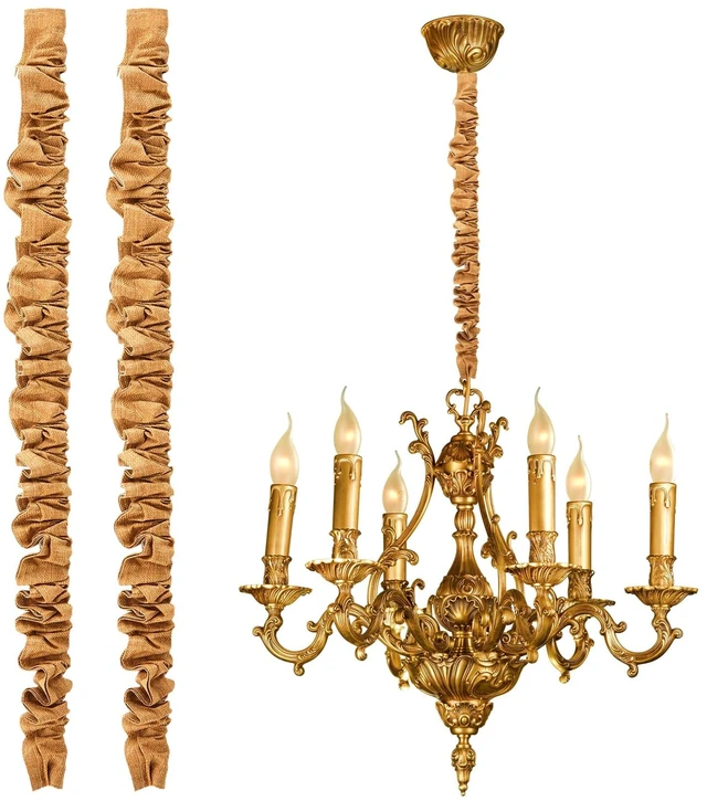 Main image of 2 Pack 9 ft Brown Faux Burlap Cord Covers for Chandelier Chains Hook and Loop Side Opening, Wrap Around Installation on Lamp Wires, Adjustable Gathers, Removable Design, Trim to Fit Fabric
