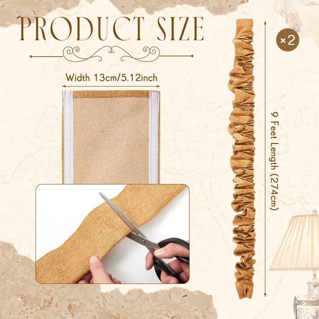 Alt view image 2 of 6 - 2 Pack 9 ft Brown Faux Burlap Cord Covers for Chandelier Chains Hook and Loop Side Opening, Wrap Around Installation on Lamp Wires, Adjustable Gathers, Removable Design, Trim to Fit Fabric