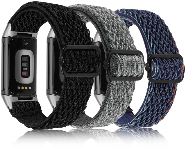 Main image of Elastic Band Compatible with Fitbit Charge 6/Charge 5 Bands Women 3 Packs Adjustable Stretchy Loop Strap Soft Nylon Sport Wristband Accessories for Charge 6/5 Women Men