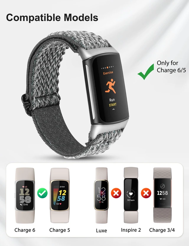 Alt view image 2 of 6 - Elastic Band Compatible with Fitbit Charge 6/Charge 5 Bands Women 3 Packs Adjustable Stretchy Loop Strap Soft Nylon Sport Wristband Accessories for Charge 6/5 Women Men