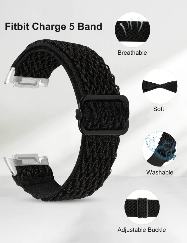 Alt view image 3 of 6 - Elastic Band Compatible with Fitbit Charge 6/Charge 5 Bands Women 3 Packs Adjustable Stretchy Loop Strap Soft Nylon Sport Wristband Accessories for Charge 6/5 Women Men