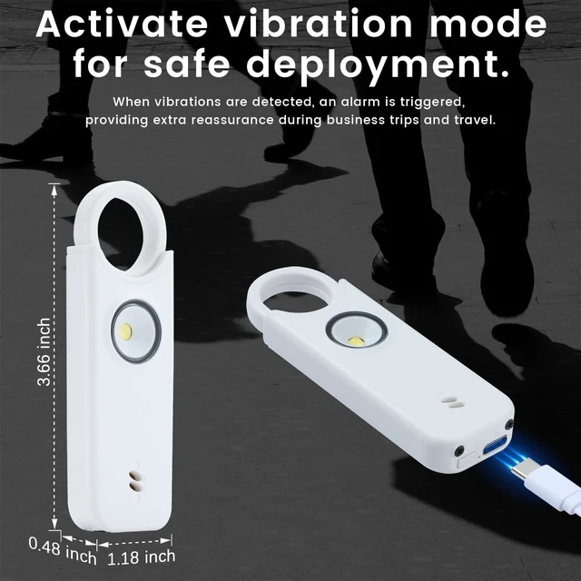 Alt view image 6 of 6 - Personal Safety Alarm - 135dB Ultra Loud Siren with LED Strobe Light, USB-C Rechargeable, Compact Keychain Alarm for Women/Men, Emergency Flashlight & Vibration Alert(White)