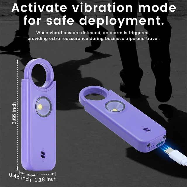 Alt view image 6 of 6 - Personal Safety Alarm - 135dB Ultra Loud Siren with LED Strobe Light, USB-C Rechargeable, Compact Keychain Alarm for Women/Men, Emergency Flashlight & Vibration Alert(Purple)