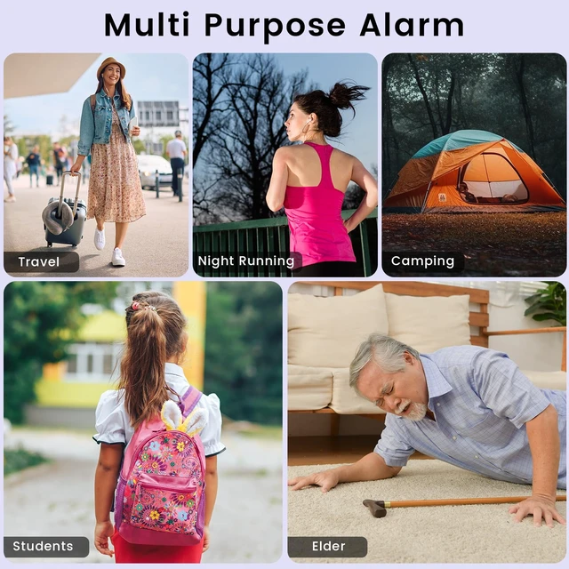Alt view image 5 of 6 - Personal Safety Alarm - 135dB Ultra Loud Siren with LED Strobe Light, USB-C Rechargeable, Compact Keychain Alarm for Women/Men, Emergency Flashlight & Vibration Alert(Purple)