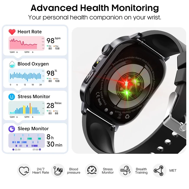 Alt view image 2 of 7 - Smart Watches for Men Women, AMOLED Fitness Tracker with 24/7 Heart Rate/Stress/Sleep Monitor, Answer/Make Calls, AI Watch Face, AI Voice, Flashlight, IP68 Waterproof Pedometer for Android iOS