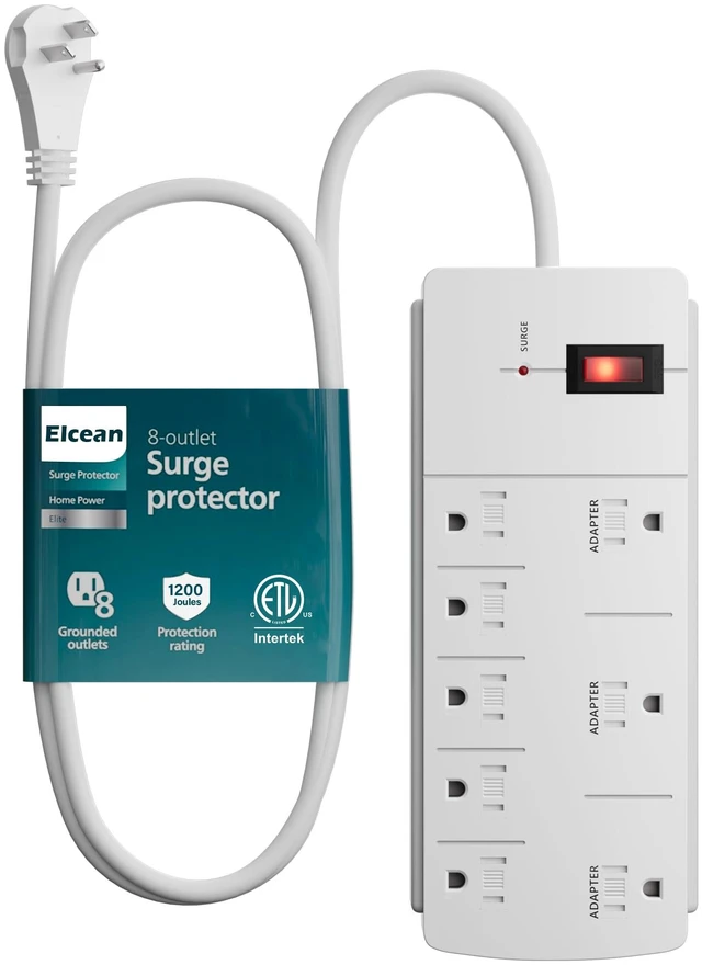 Main image of Surge Protector Power Strip with 4 Ft Extension Cord, 8 Widely Spaced Outlets with Safety Cover, 45 Degree Flat Plug Wall Mountable Multi Outlet Extender, Heavy Duty 14AWG, 1200J/125V,ETL-White