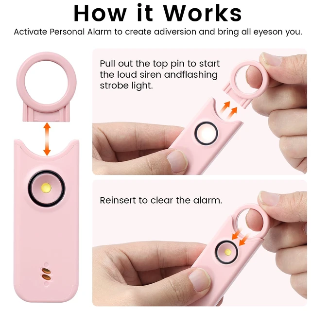 Alt view image 2 of 6 - Personal Safety Alarm - 135dB Ultra Loud Siren with LED Strobe Light, USB-C Rechargeable, Compact Keychain Alarm for Women/Men, Emergency Flashlight & Vibration Alert(Pink)