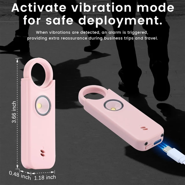 Alt view image 6 of 6 - Personal Safety Alarm - 135dB Ultra Loud Siren with LED Strobe Light, USB-C Rechargeable, Compact Keychain Alarm for Women/Men, Emergency Flashlight & Vibration Alert(Pink)