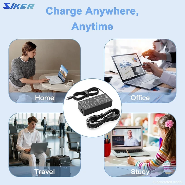Alt view image 7 of 7 - 100W USB C Charger, Universal USB-C Power Adapter, PD 3.0 Fast Laptop Charger Compatible with MacBook Pro/Air, Lenovo, Dell, HP, ASUS, iPad Pro, Android Phones