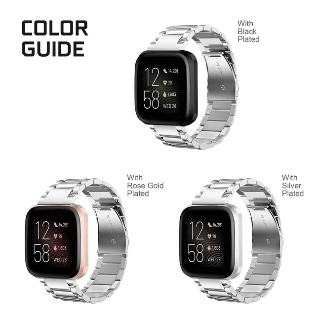 Alt view image 6 of 7 - Metal Band Compatible with Fitbit Versa 2 1&Lite Edition Solid Stainless Steel Strap, Replacement Wristband, Business Bracelet, for Women Men, All-day Comfort