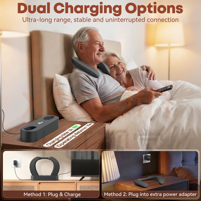 Alt view image 5 of 7 - Wearable TV Speaker for Elderly, Voice Enhancement Neckband, No Bluetooth Needed, Plug & Play Transmitter Base, 3 EQ Modes, HDMI/Optical/AUX, Easy Setup Gift for Parents