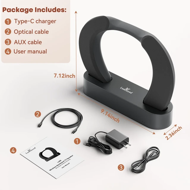 Alt view image 7 of 7 - Wearable TV Speaker for Elderly, Voice Enhancement Neckband, No Bluetooth Needed, Plug & Play Transmitter Base, 3 EQ Modes, HDMI/Optical/AUX, Easy Setup Gift for Parents